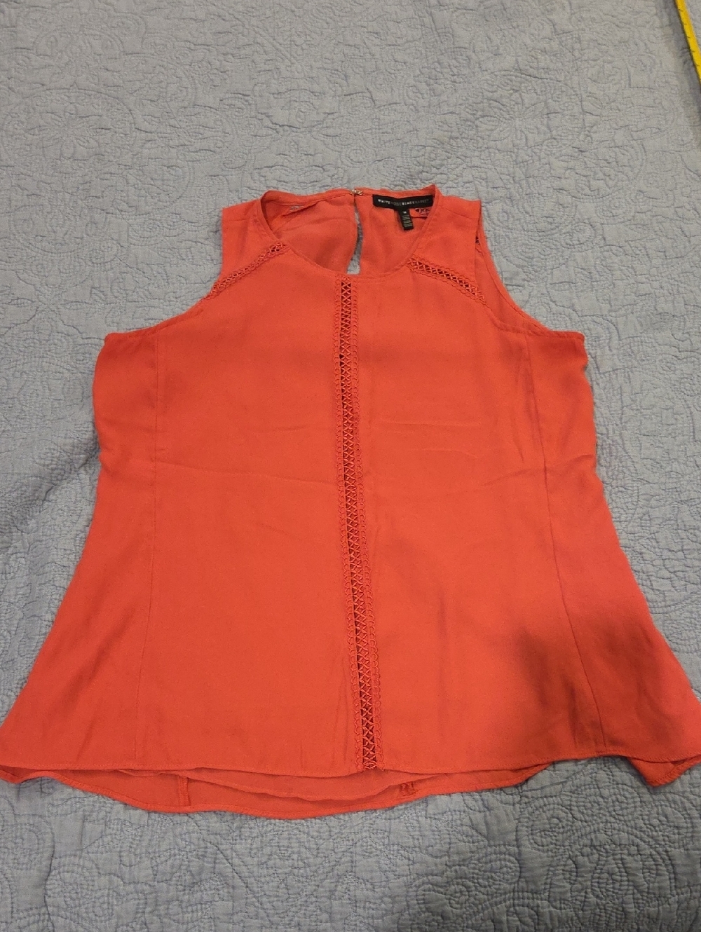White House Black Market Coral Sleeveless Lace-Trim Blouse Size M!